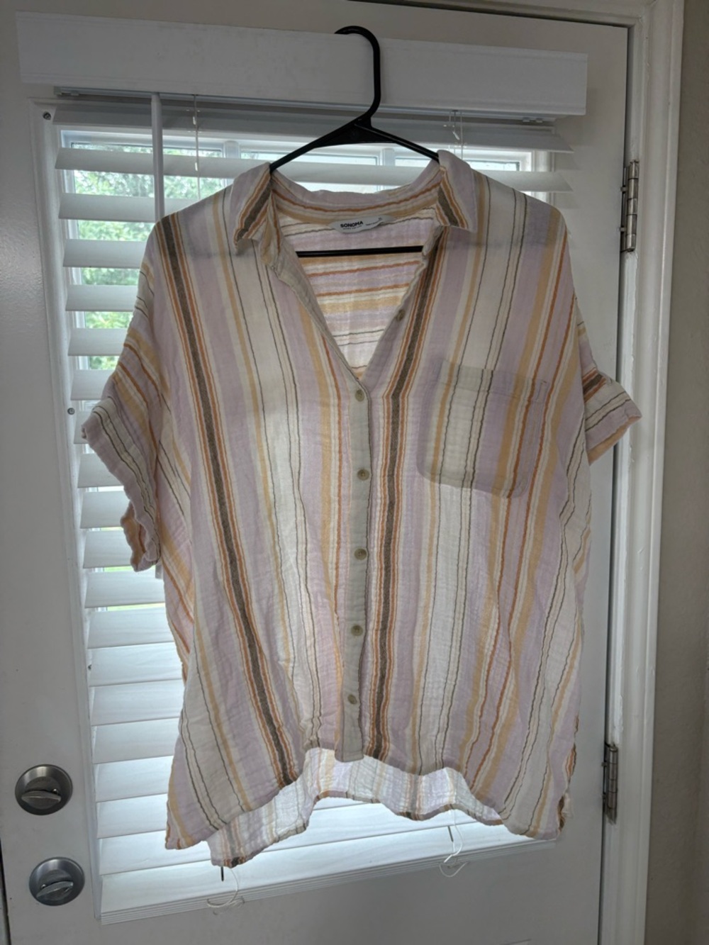 Sonoma Pastel Striped Button-Down Shirt in Cream, Yellow & Pink